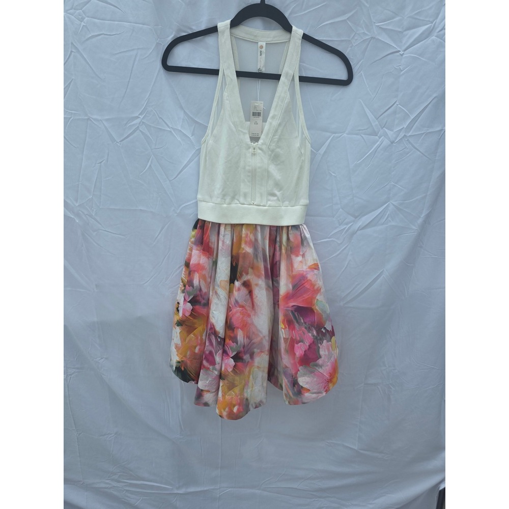 Daily Practice by Anthropologie Floral Mixed Media Zip Front Dress Ivory XXS NWT